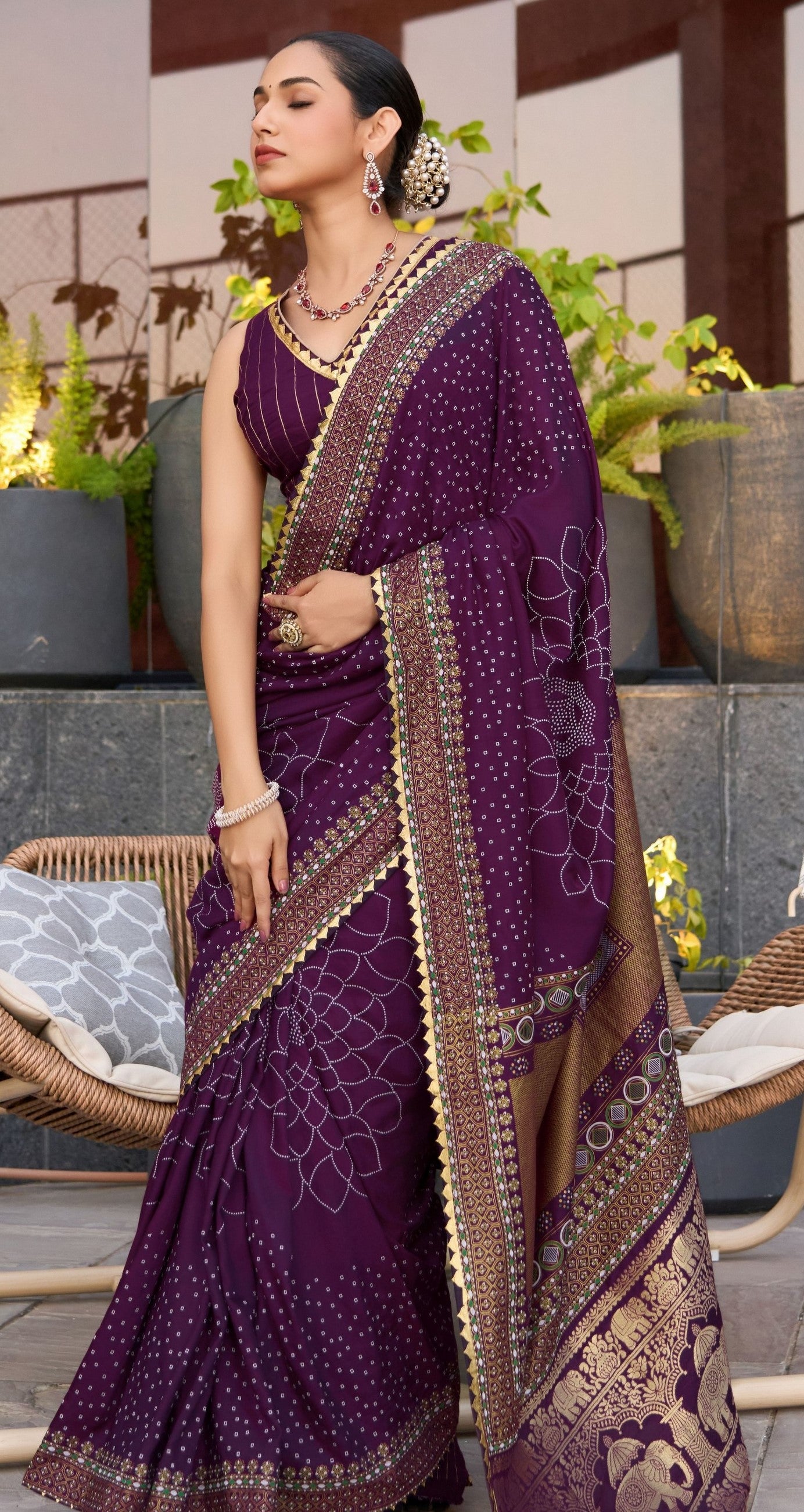 Violet Cotton Silk Woven Designer With Table And Foil Printed Partywear Saree