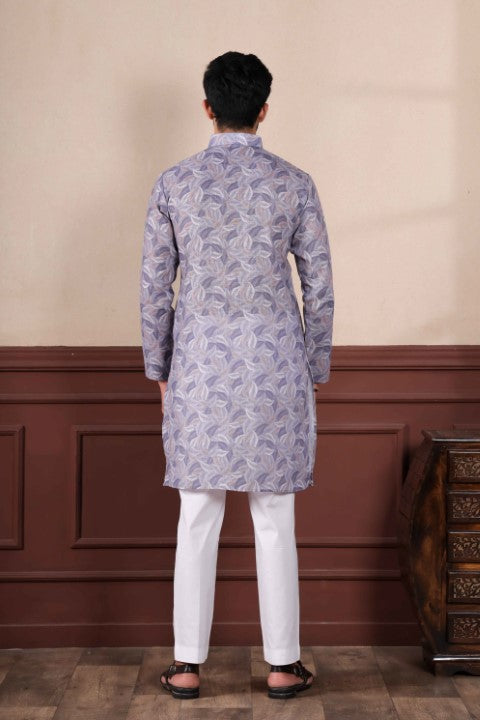 Aqua Green Linen Digital Printed Graceful Kurta Pajama