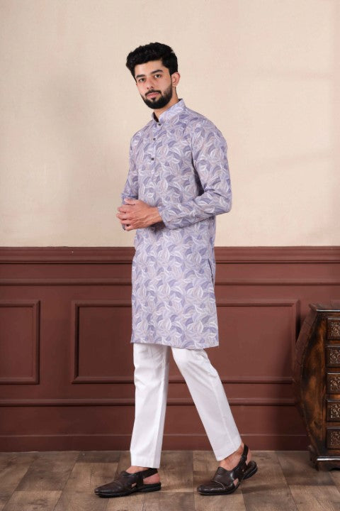 Aqua Green Linen Digital Printed Graceful Kurta Pajama