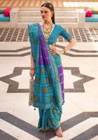 Violet Printed Saree With Jacquared Woven Work
