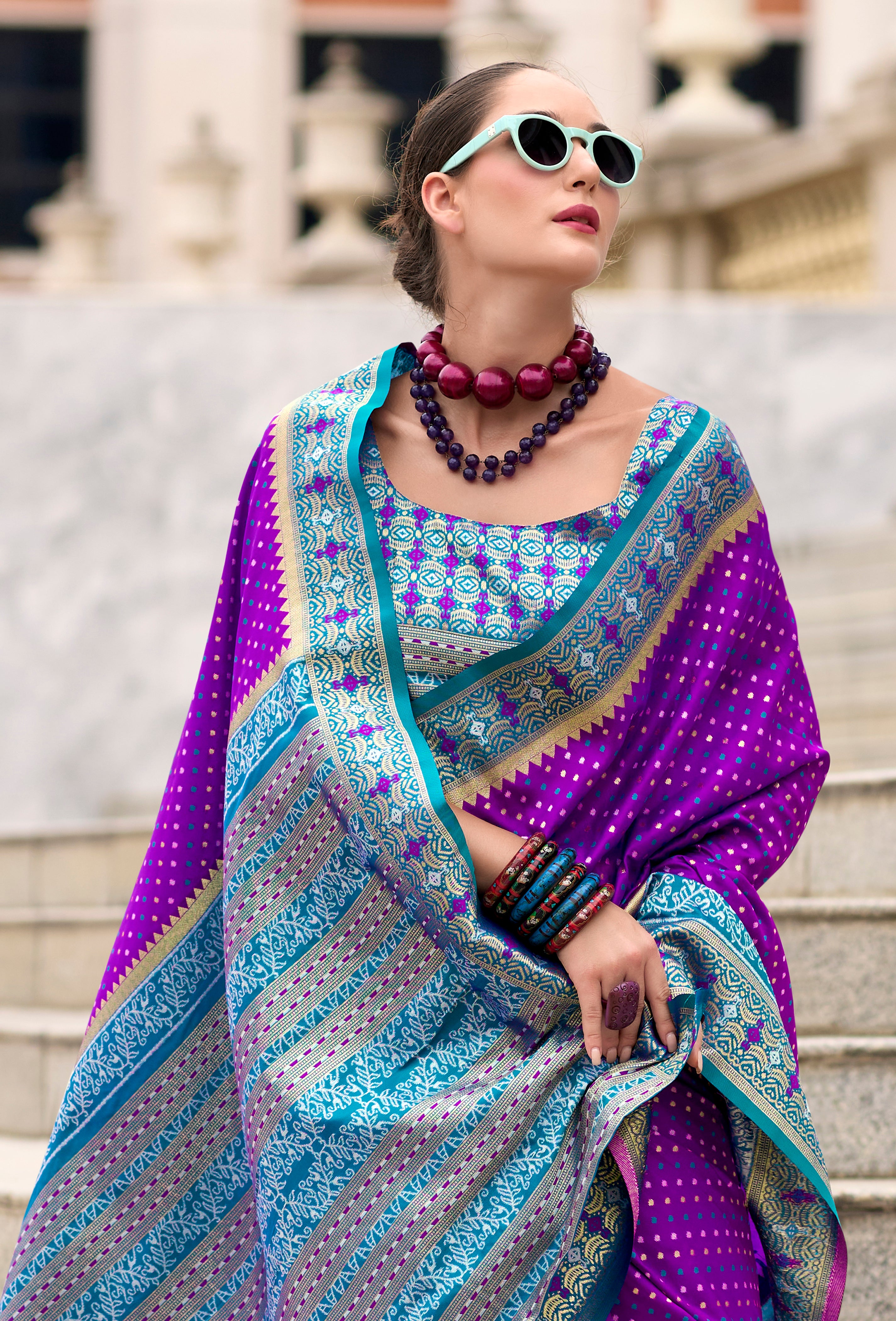 Violet Pure Soft Banarasi Silk Saree With Jacquard Woven Work