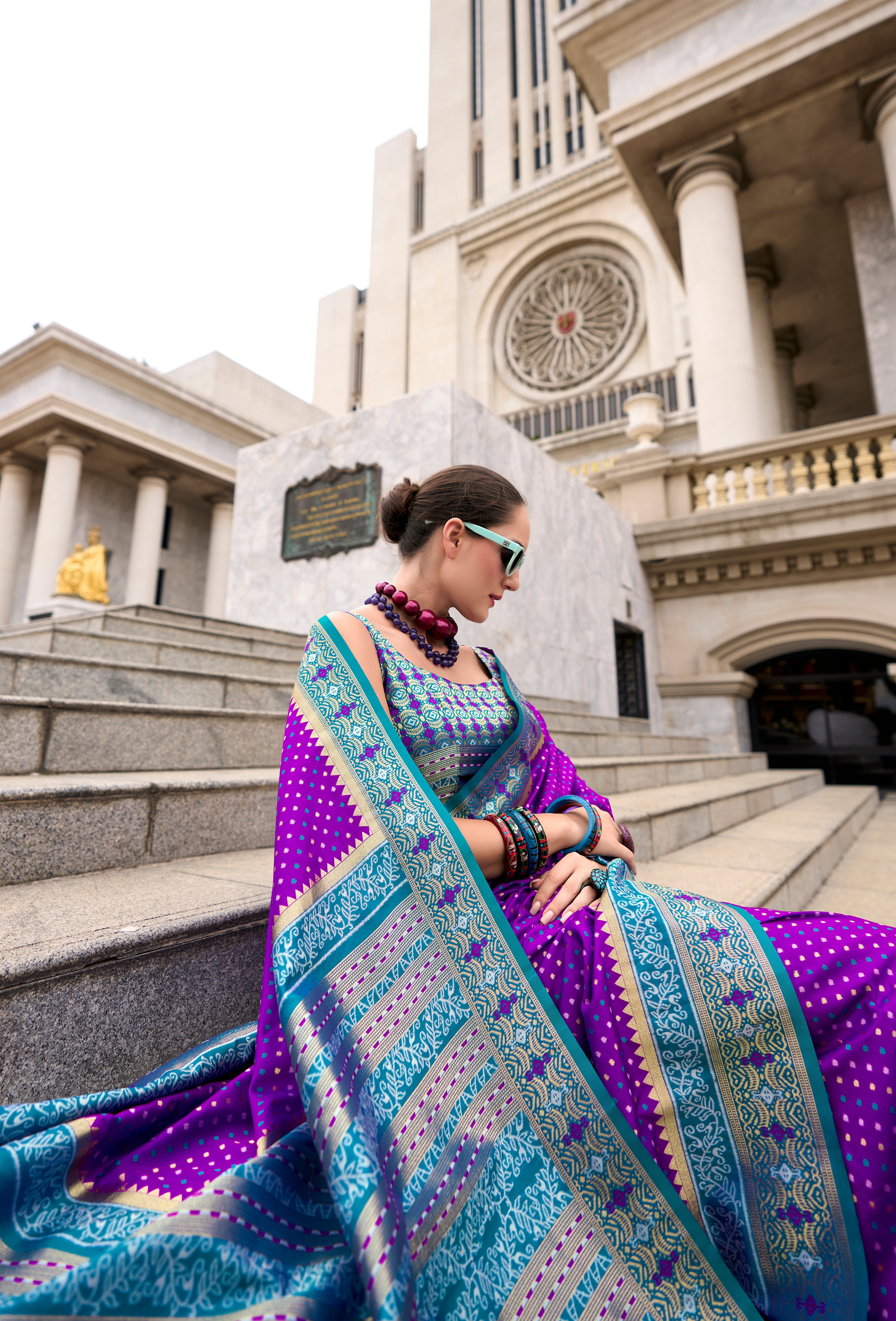 Violet Pure Soft Banarasi Silk Saree With Jacquard Woven Work