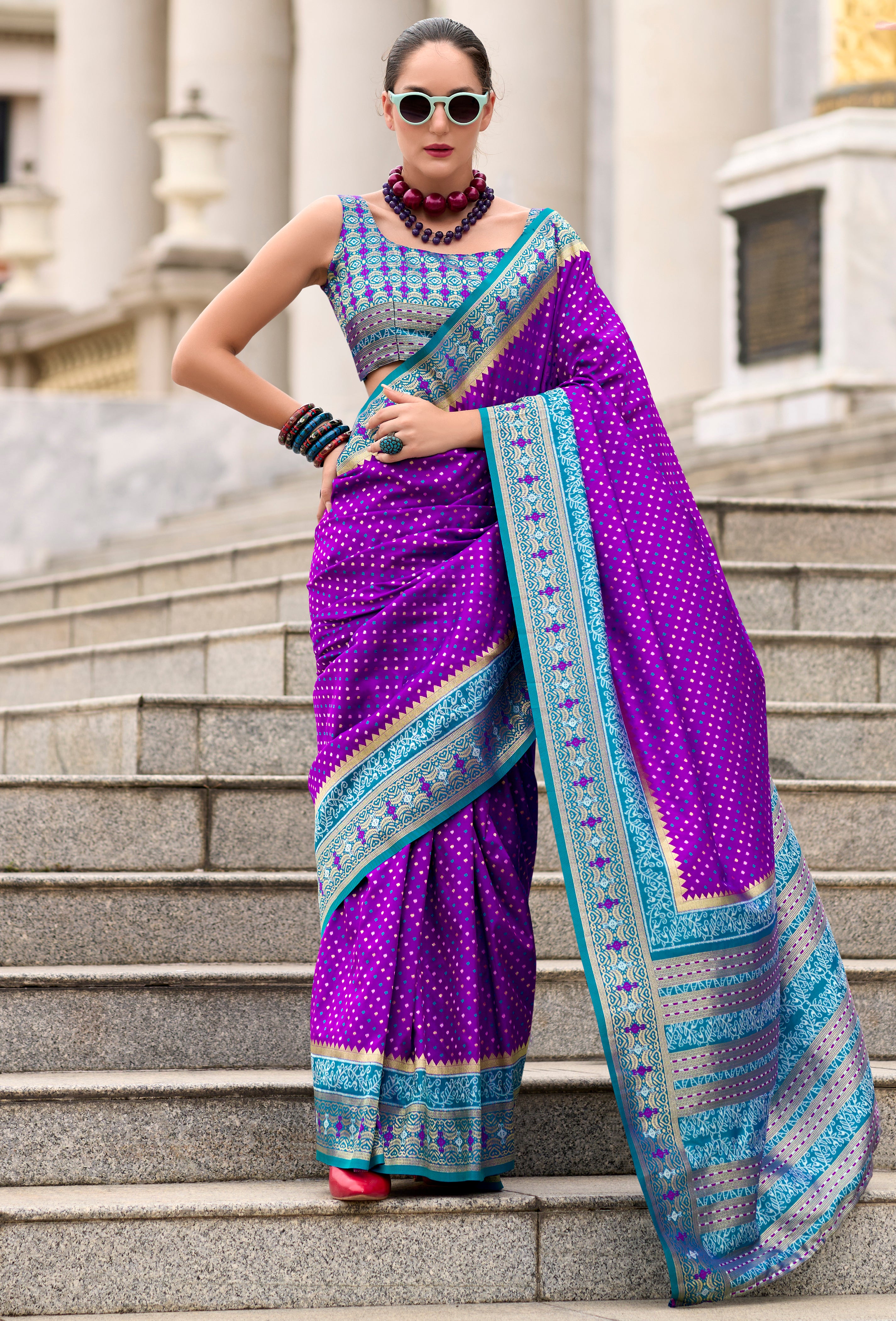 Violet Pure Soft Banarasi Silk Saree With Jacquard Woven Work