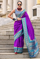 Violet Pure Soft Banarasi Silk Saree With Jacquard Woven Work