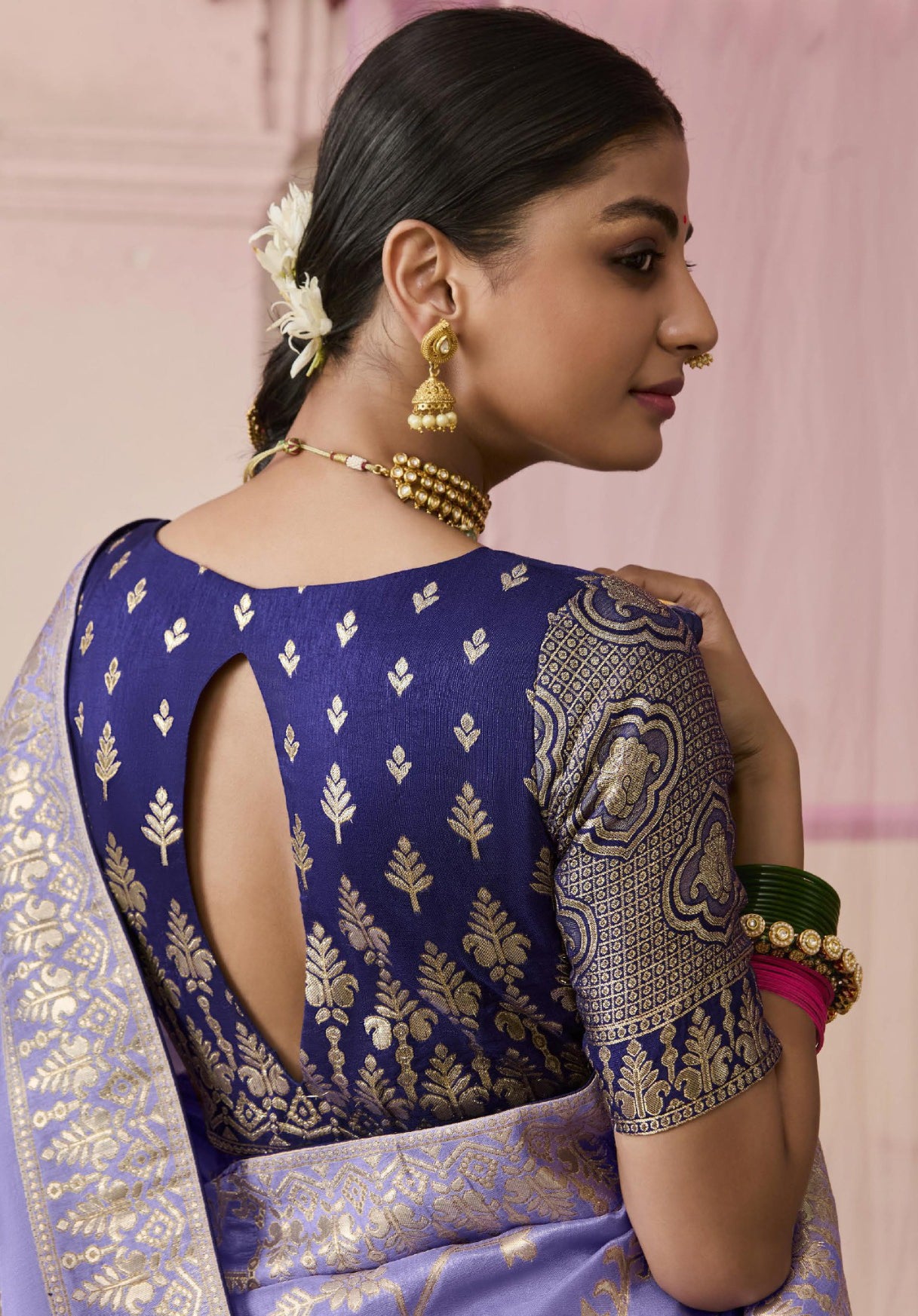 Violet Saree With Jacquard Woven Work
