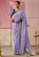 Violet Saree With Jacquard Woven Work