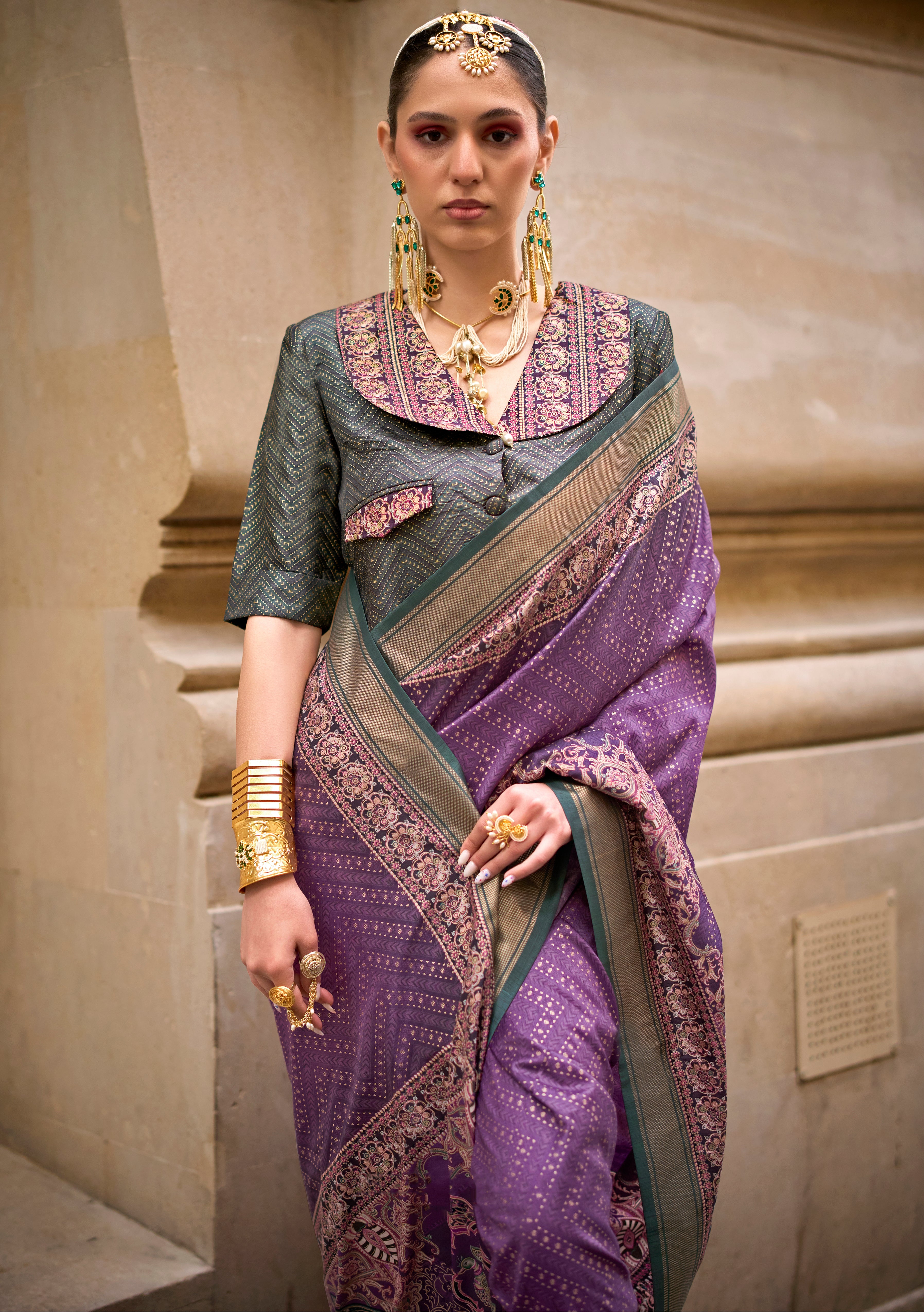 Violet Silk Saree With  Foil Print