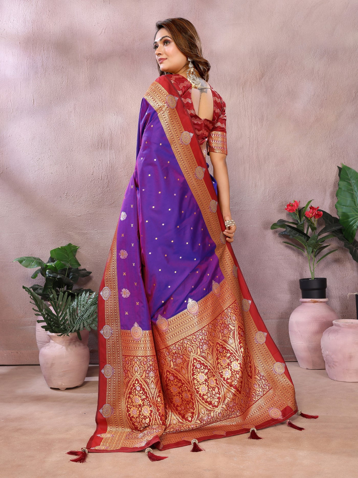 Violet Silk Sarees Saree With Traditional Weaving