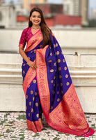 Violet Soft Silk Woven Meenakari Designer Trending Partywear Saree