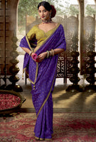 Violet Viscose Crepe Saree with Butti Weaving and Embroidered Blouse