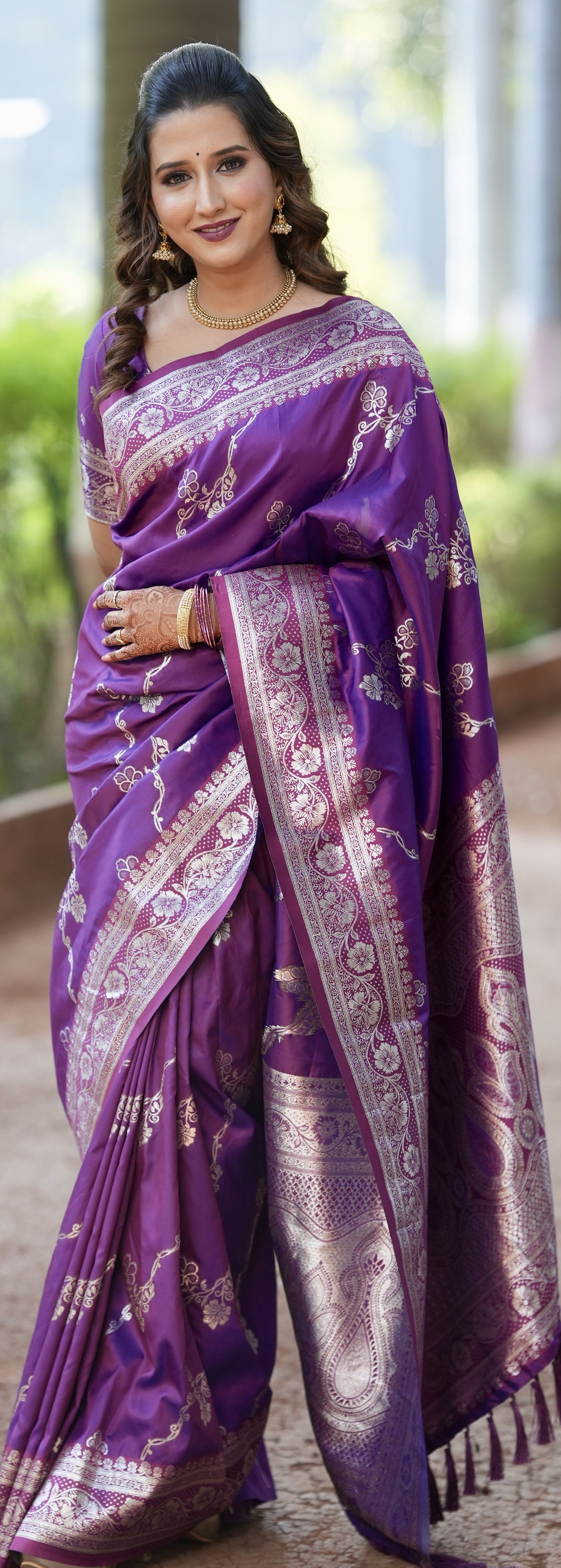 Violet Woven Jacquard Jari Designer Banarasi Silk Festive Ceremonial Saree