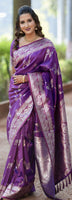 Violet Woven Jacquard Jari Designer Banarasi Silk Festive Ceremonial Saree
