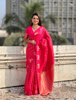 Weaving Dual Jari Designer Pink Soft Silk Ethnic Saree