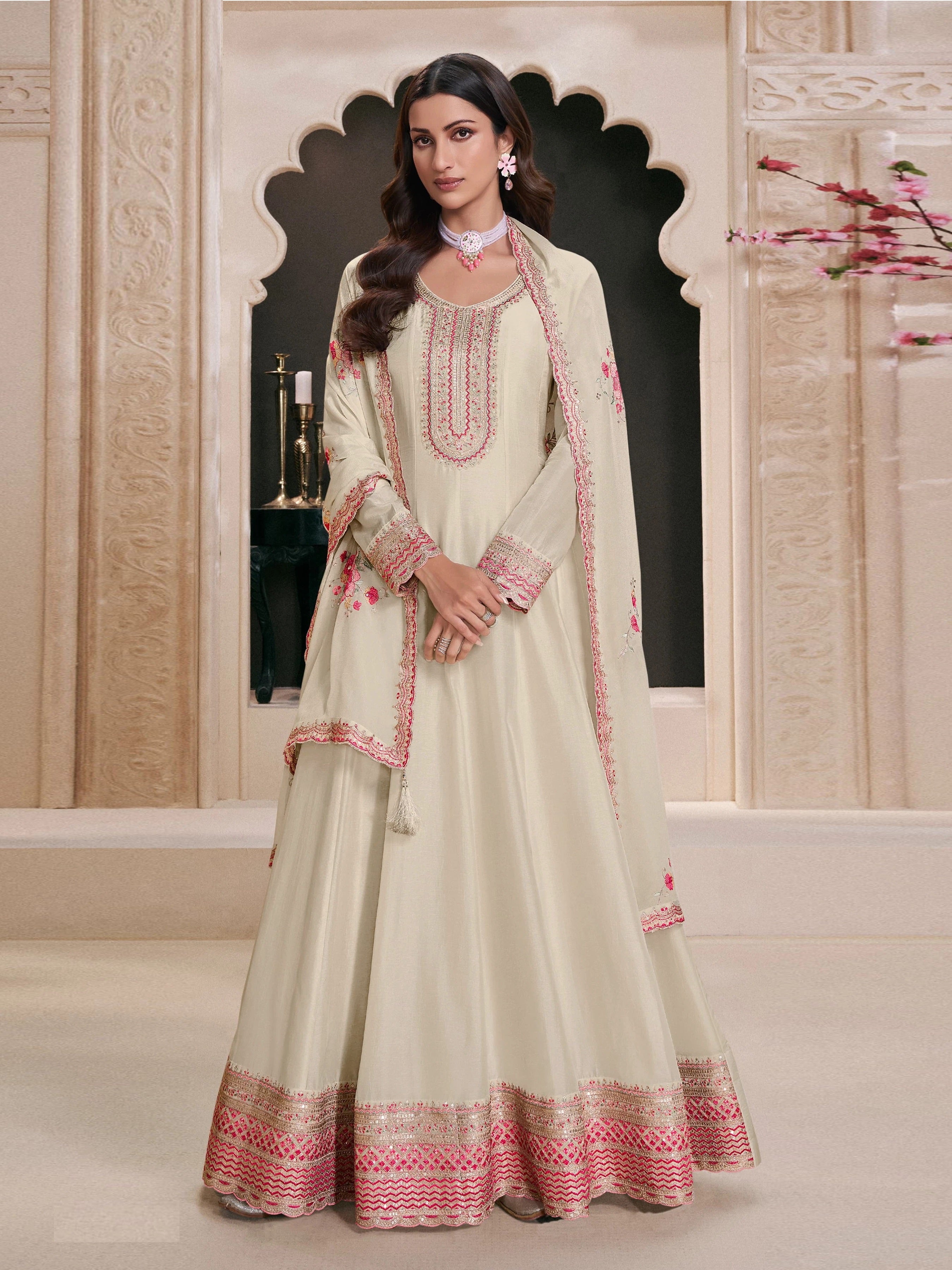 White Anarkali Suit With Heavy Embroidery Work