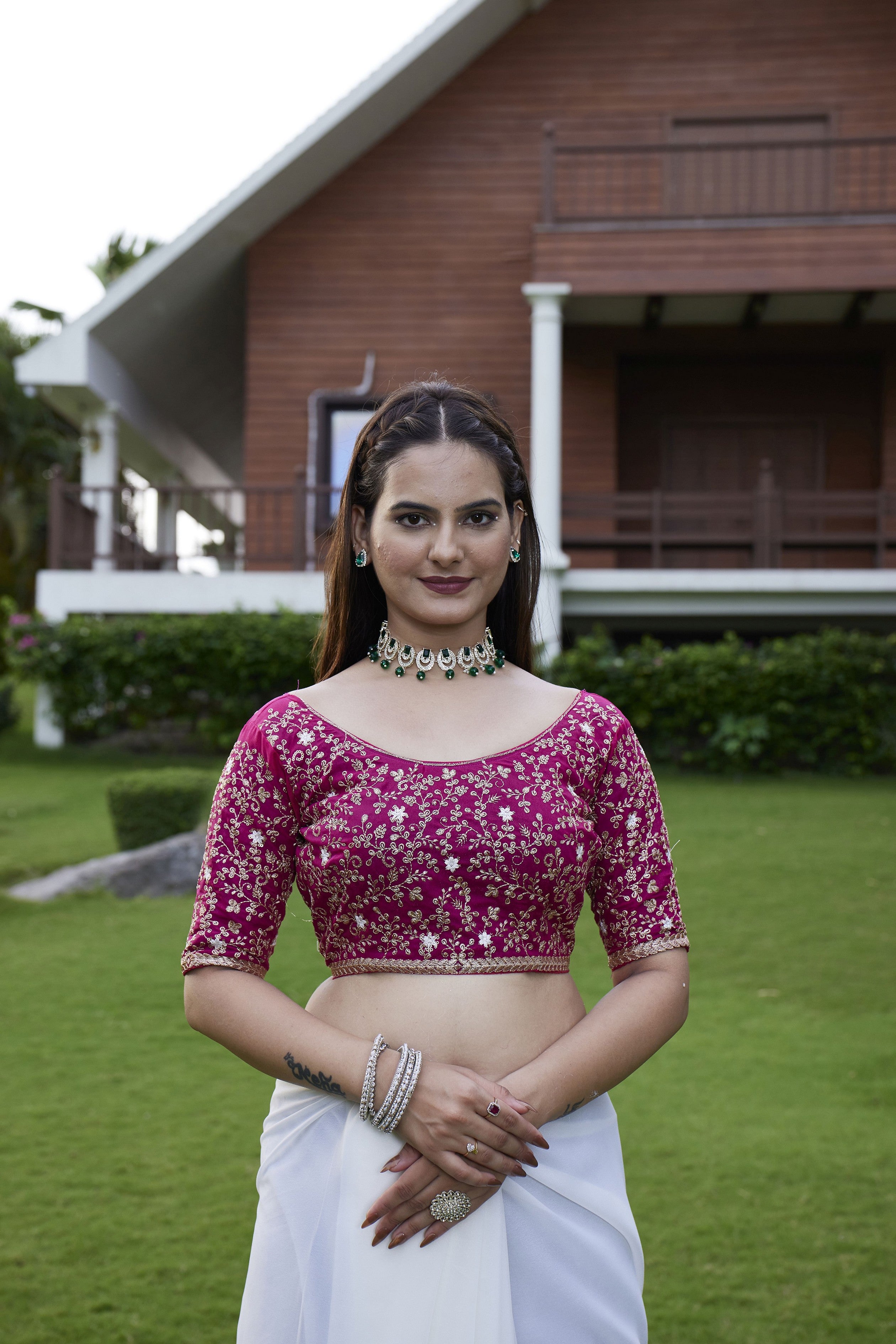 White Beautiful Fancy Saree With Embroidered Blouse