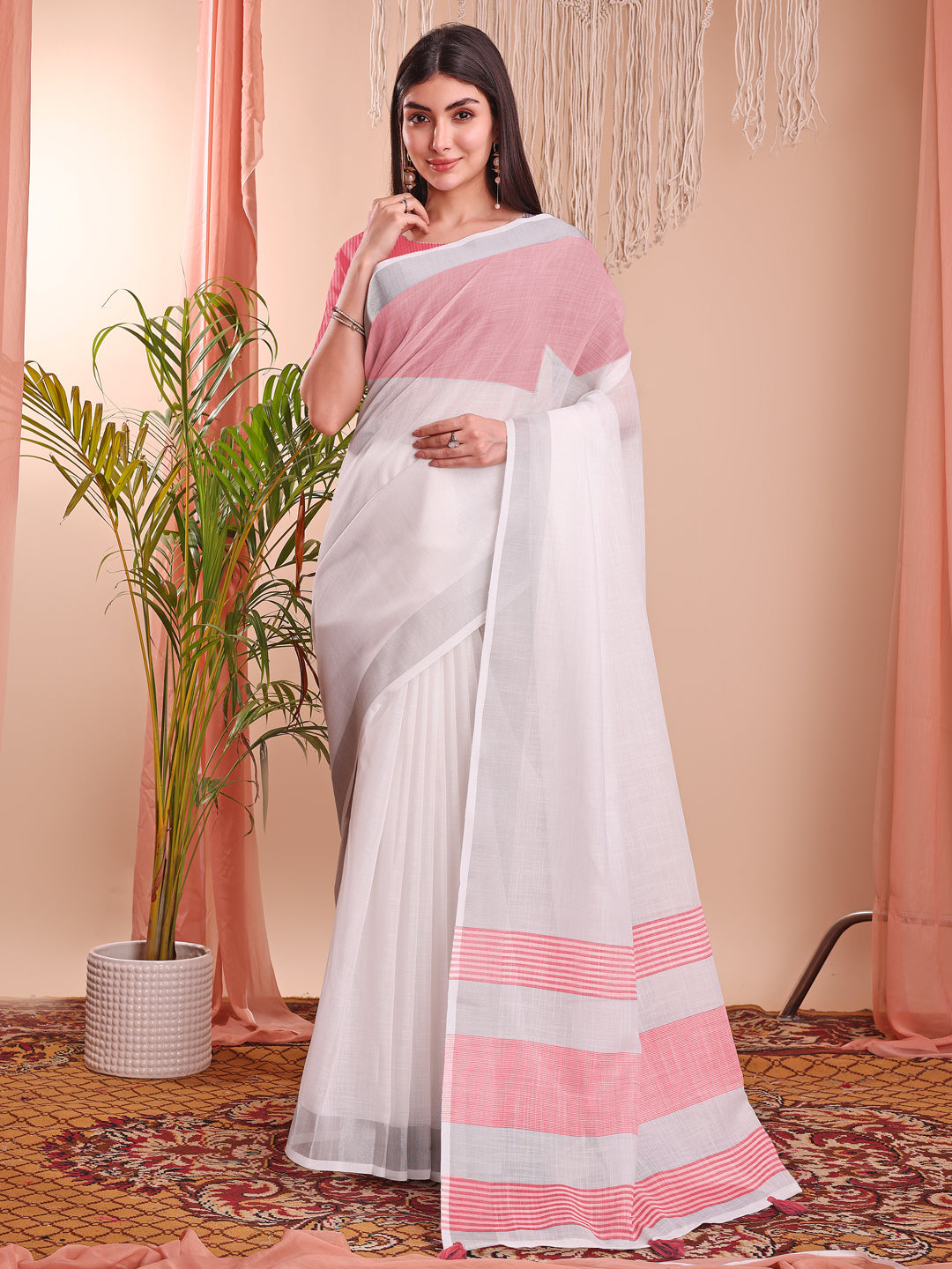 White Beautiful Summer Special Sophisticated Ethnic Saree