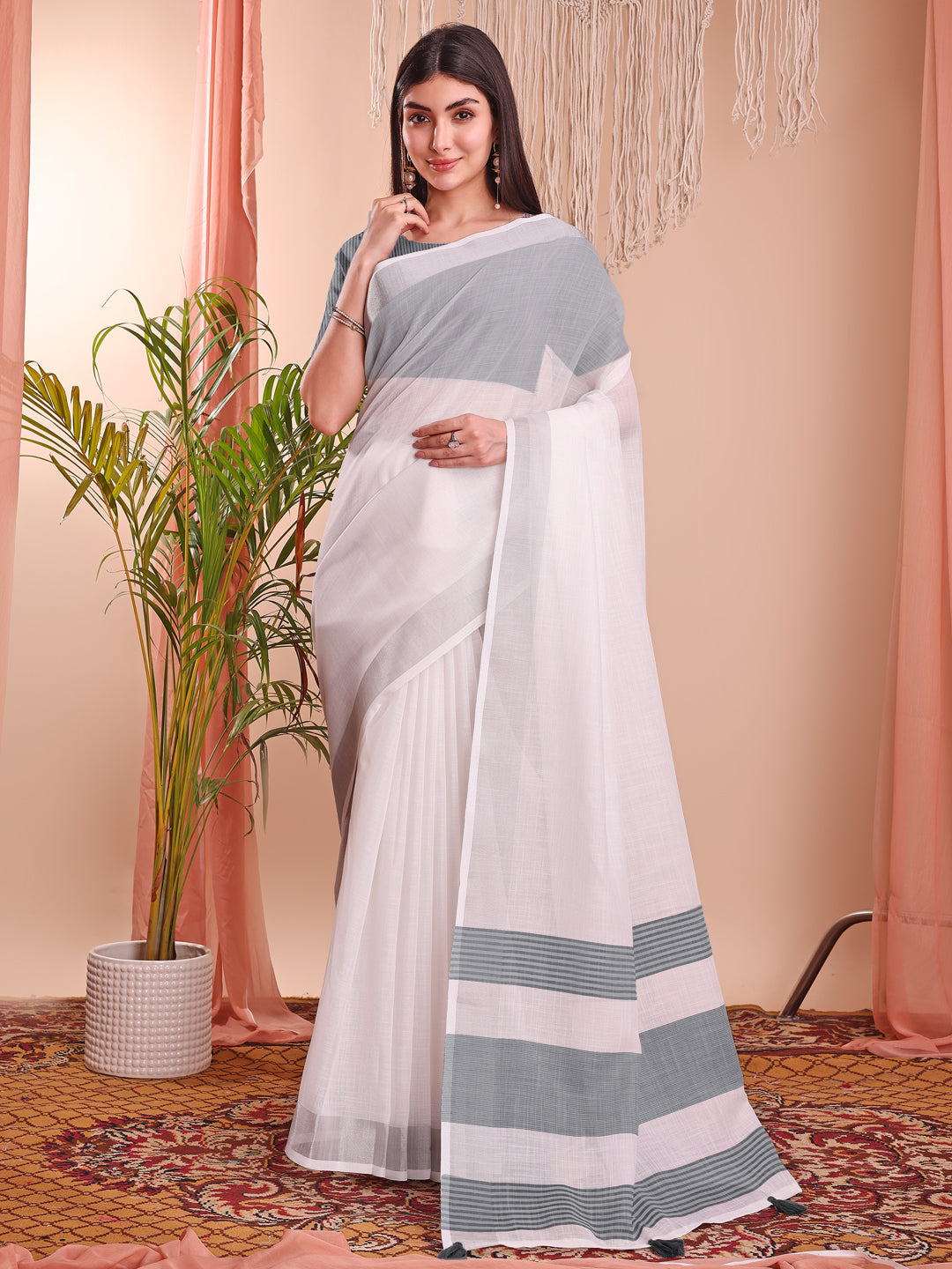 White Beautiful Summer Special Sophisticated Ethnic Saree