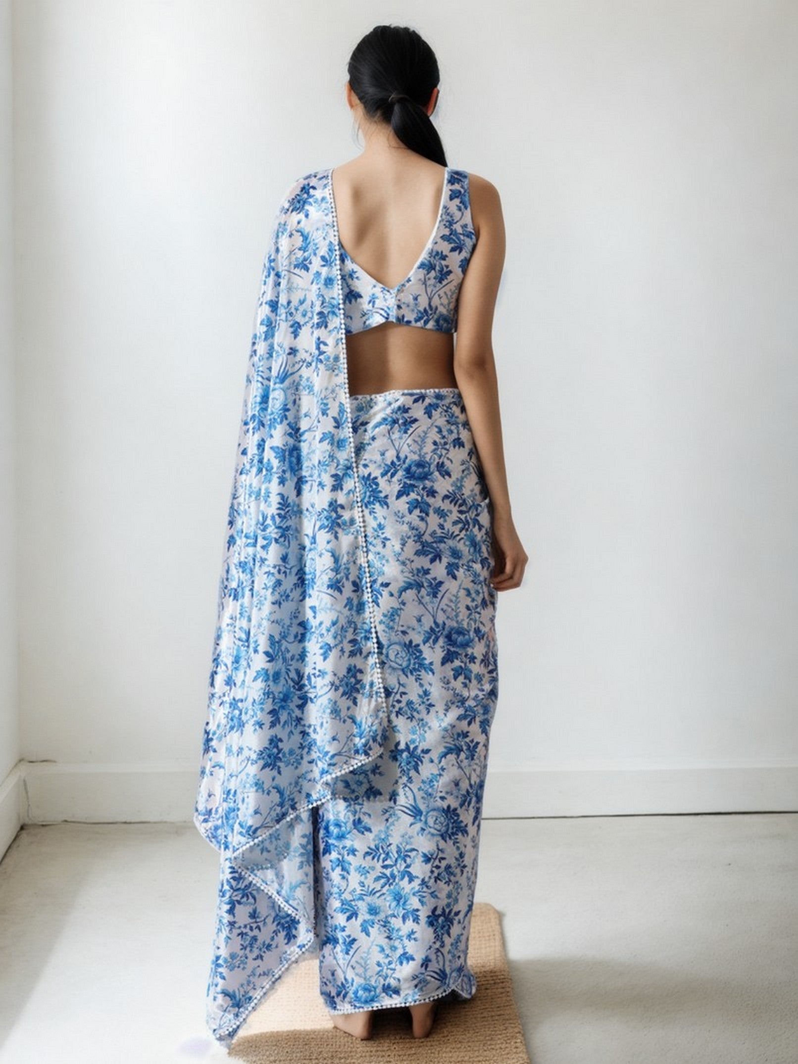 White Chinnon Partywear Printed Girlie Ready To Wear Saree