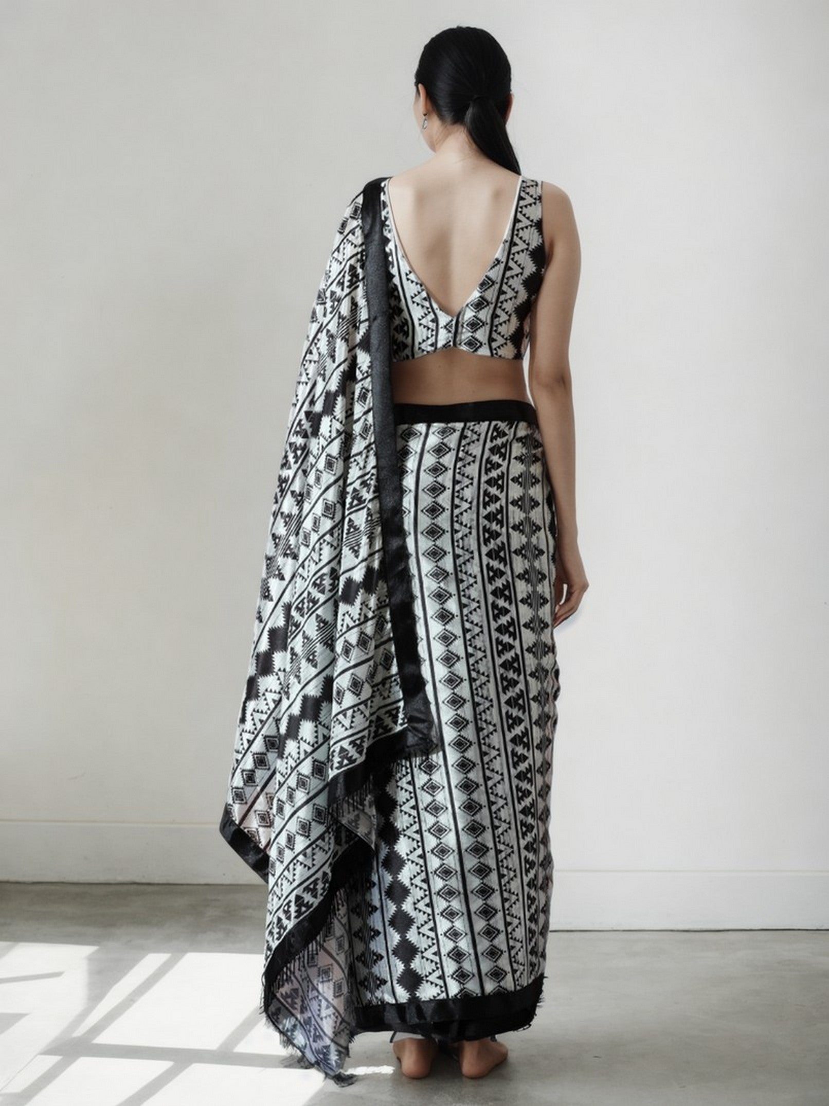 White Chinon Designer Digital Printed Ready To Wear Saree