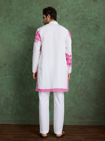 White Designer Viscose Rayon Printed Festive Kurta