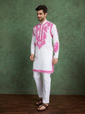 White Designer Viscose Rayon Printed Festive Kurta
