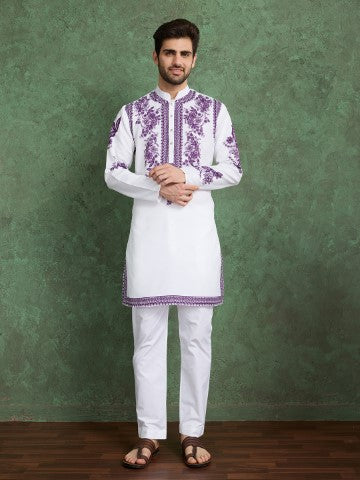 White Designer Viscose Rayon Printed Festive Kurta