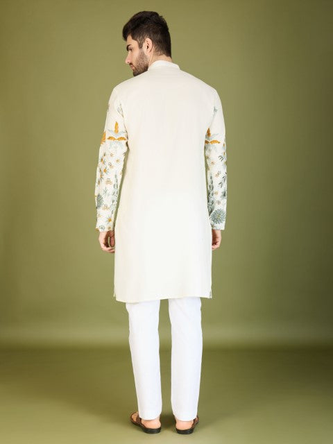 White Embroidered Kurta with Trendy Style for Celebrity Look
