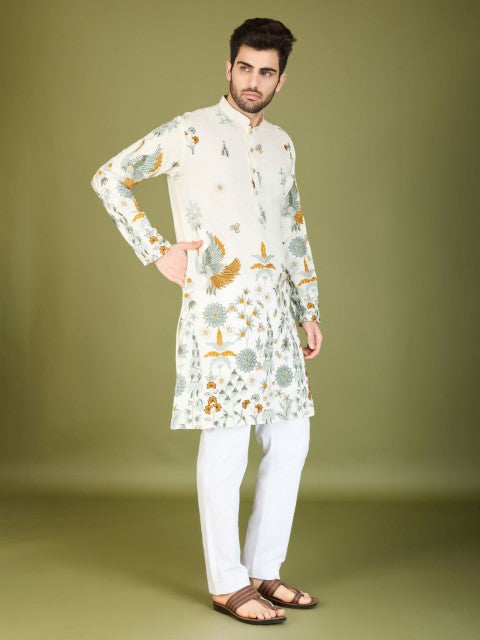 White Embroidered Kurta with Trendy Style for Celebrity Look