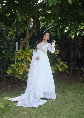 White Faux Blooming Suit With Embroidery Zari Sequins-work