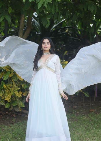 White Faux Blooming Suit With Embroidery Zari Sequins-work