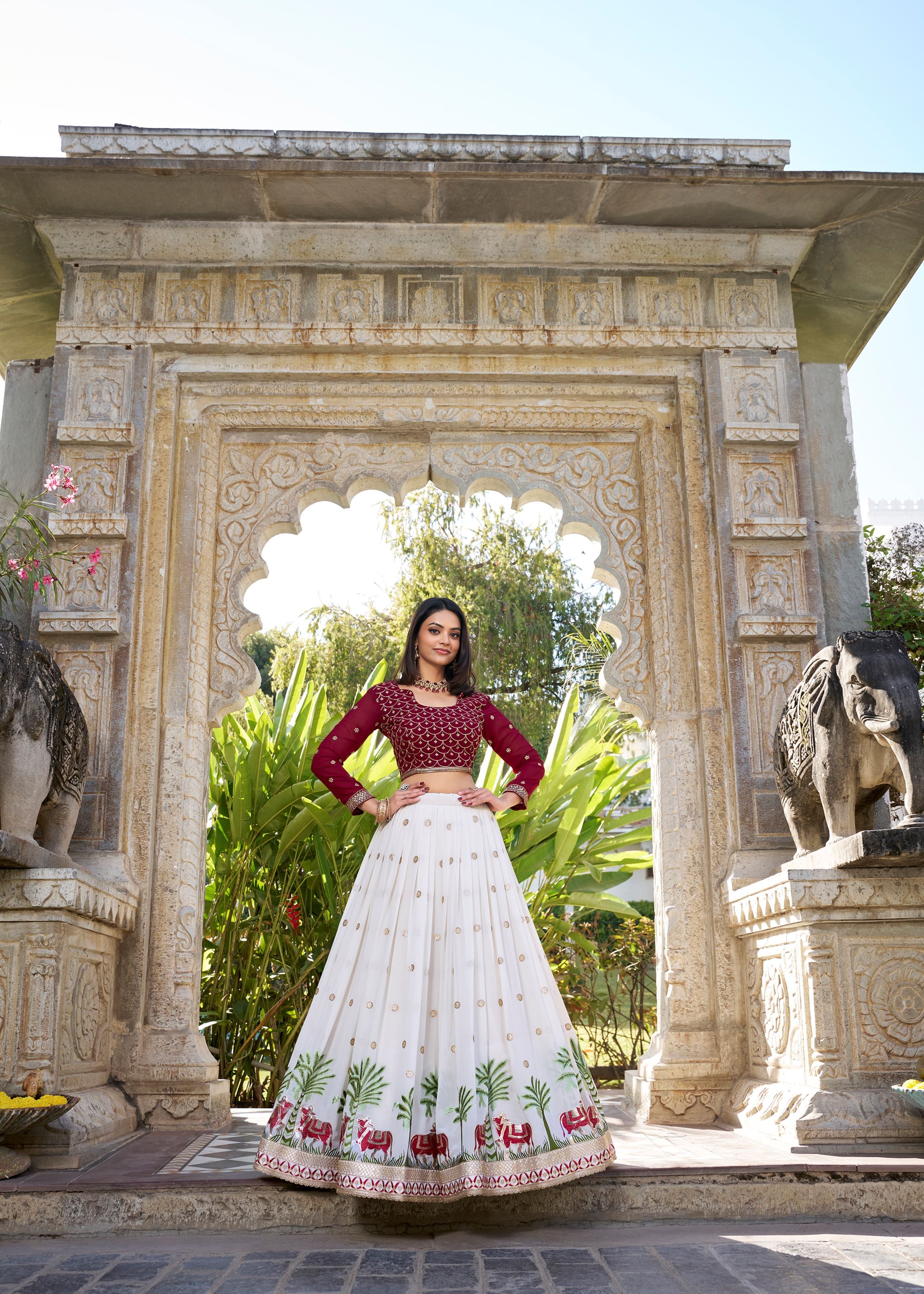 White Georgette Lehenga with Delicate Embroidery