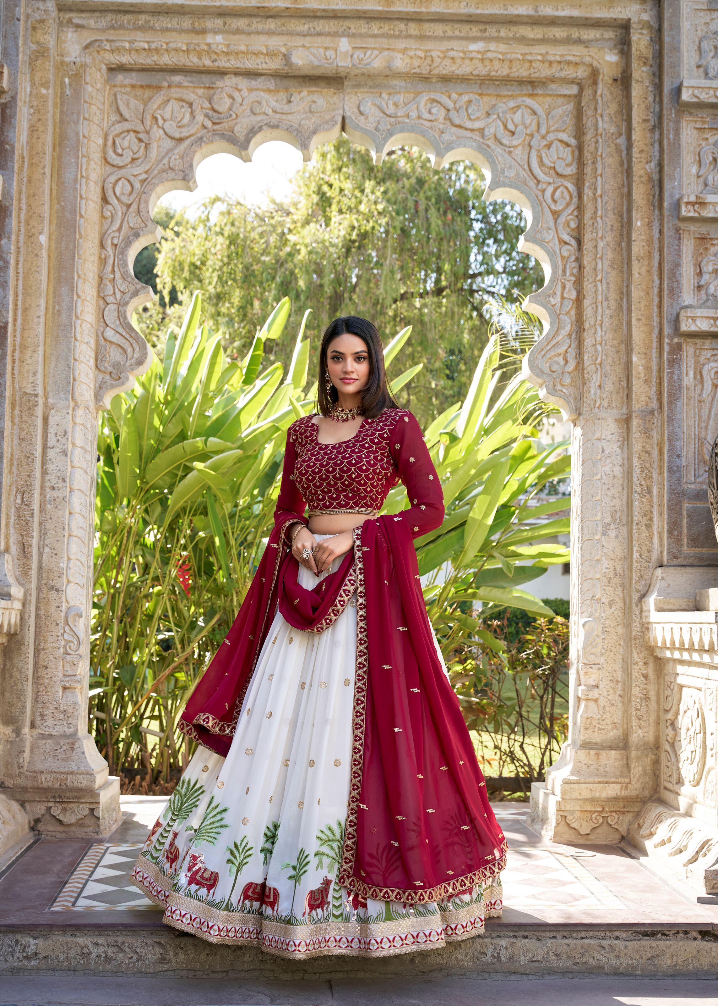 White Georgette Lehenga with Delicate Embroidery