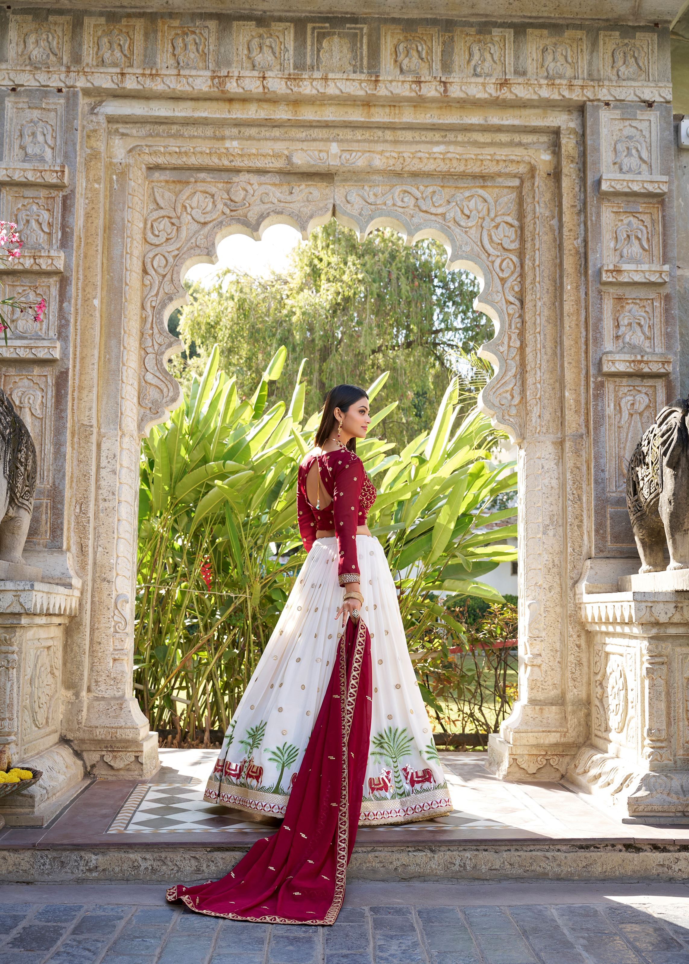 White Georgette Lehenga with Delicate Embroidery