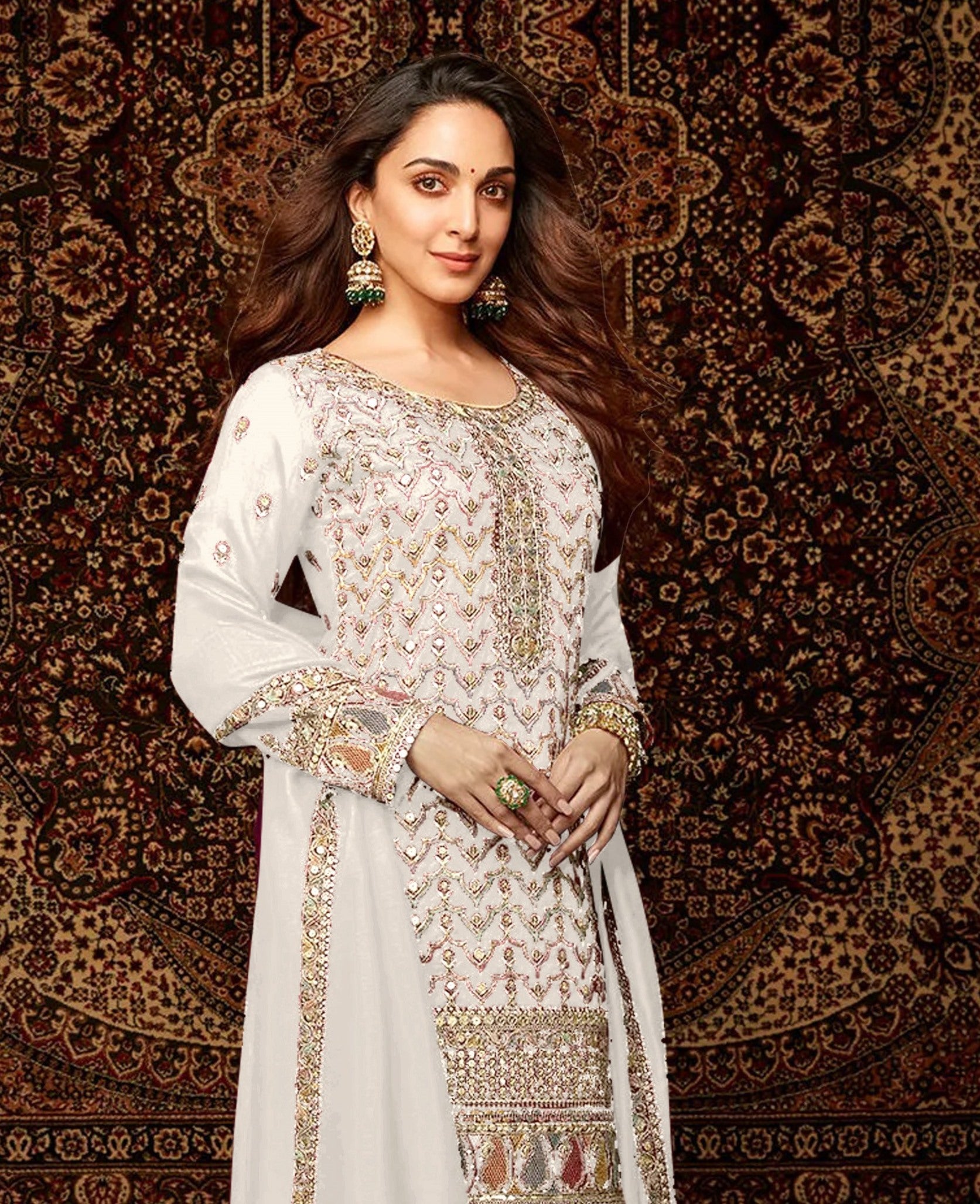 White Heavy Designer Suit With Heavy Embroidery Work