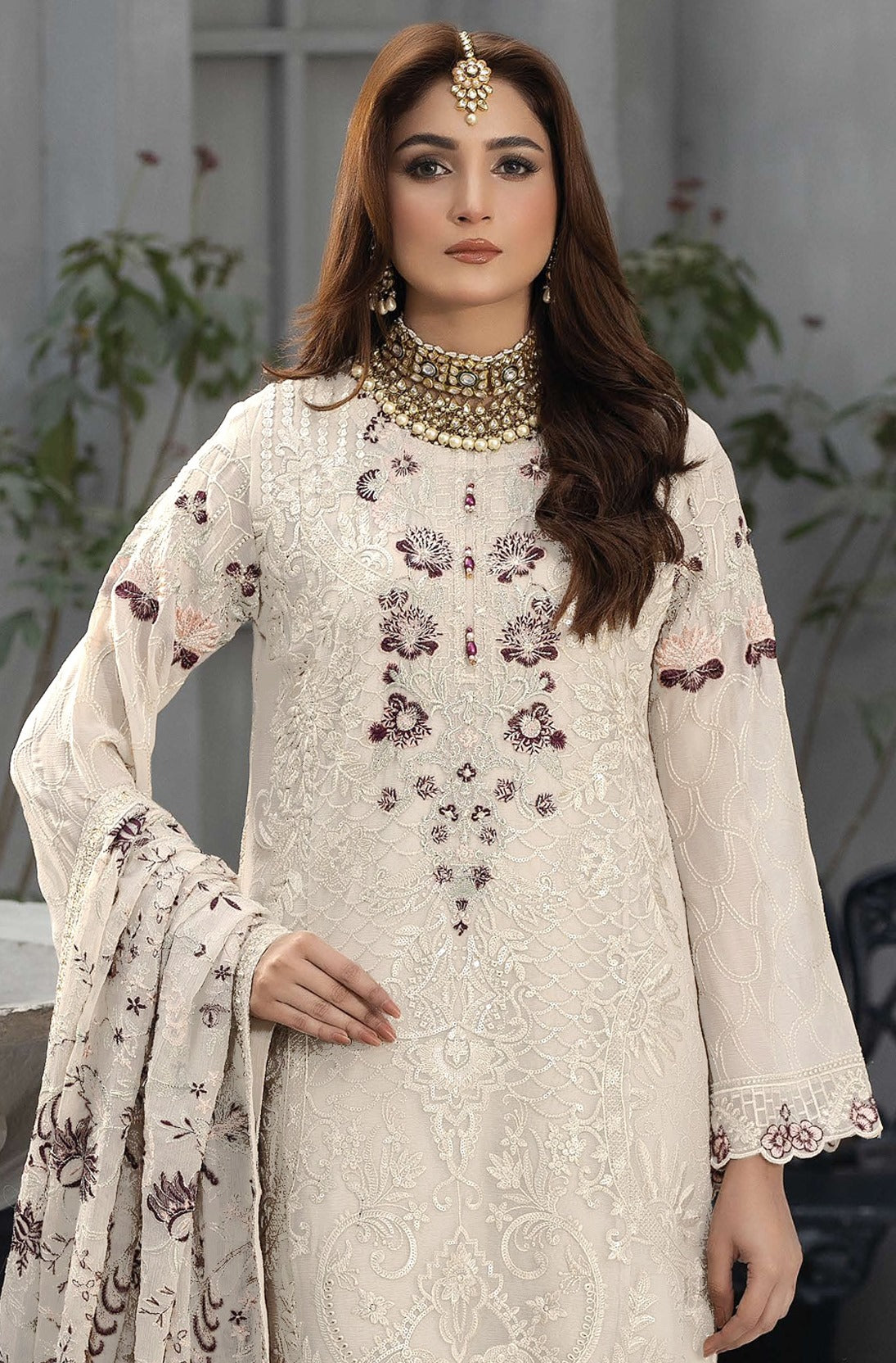 White Heavy Designer Suit With Heavy Embroidery Work