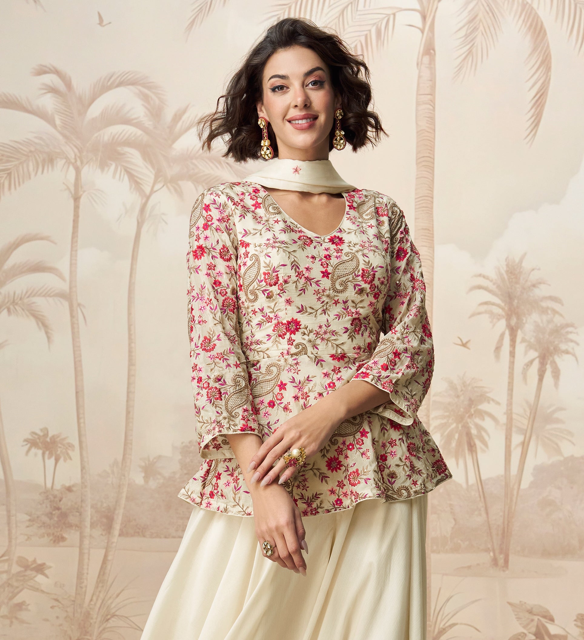 White Heavy Designer Suit With Heavy Embroidery Work