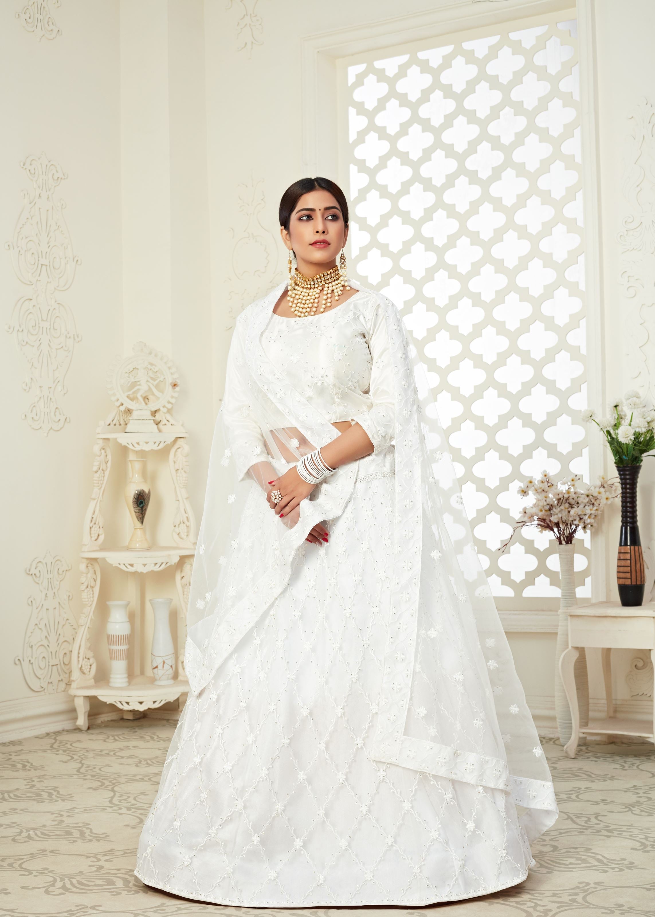 White Lehenga Choli With Butterfly Net And Full Embroidery Work