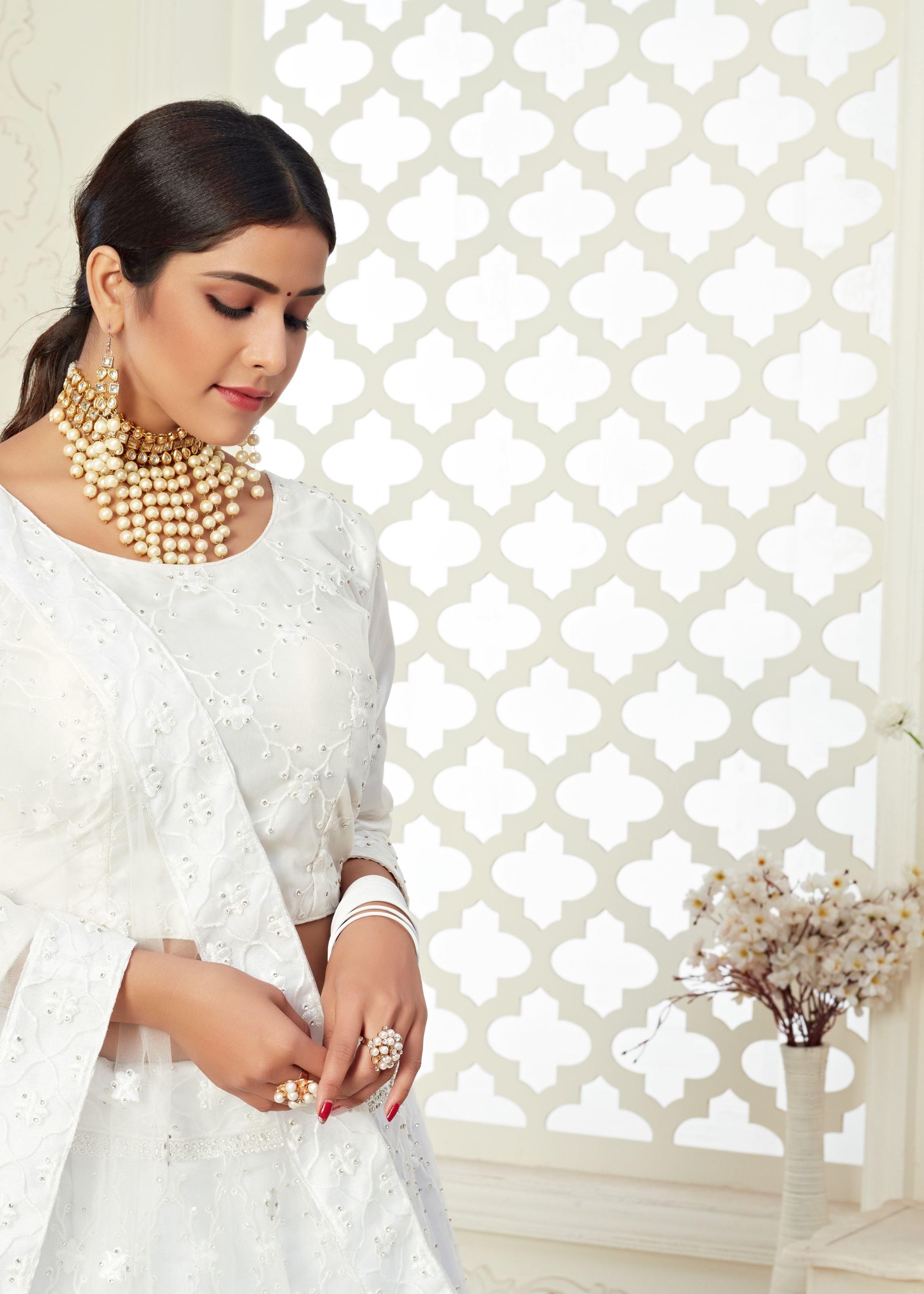 White Lehenga Choli With Butterfly Net And Full Embroidery Work