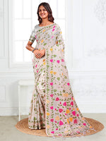 White Linen Cotton Woven Jacquard Designer Fancy Saree