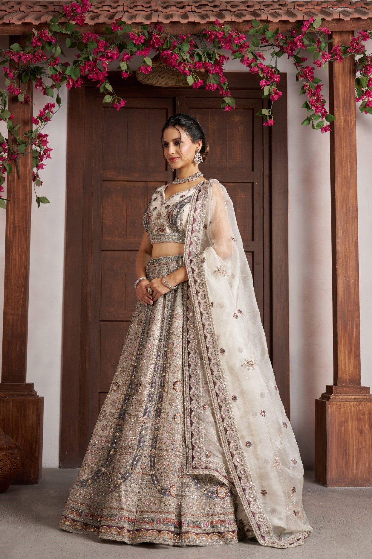 White Net Floral Embroidered Luxury Bridal Lehenga Choli