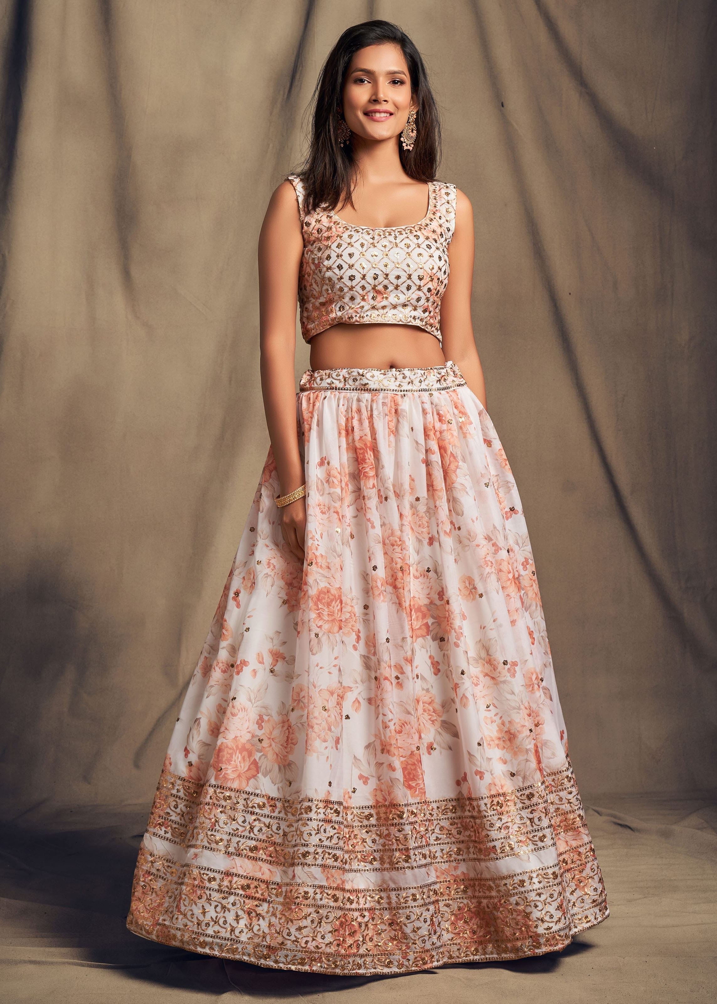 White Organza Lehenga Choli With Sequins Zari Embroidery Work