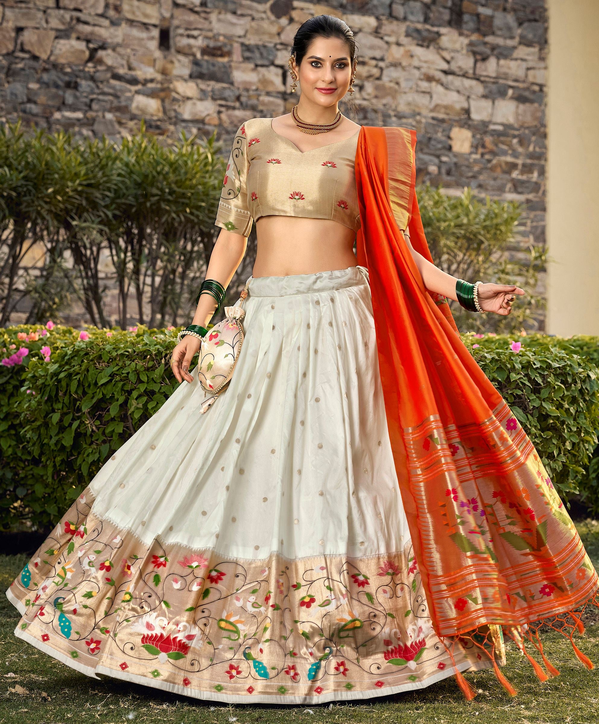 White Perfection Traditional Jacquard Silk Lehenga With Timeless Zari Elegance