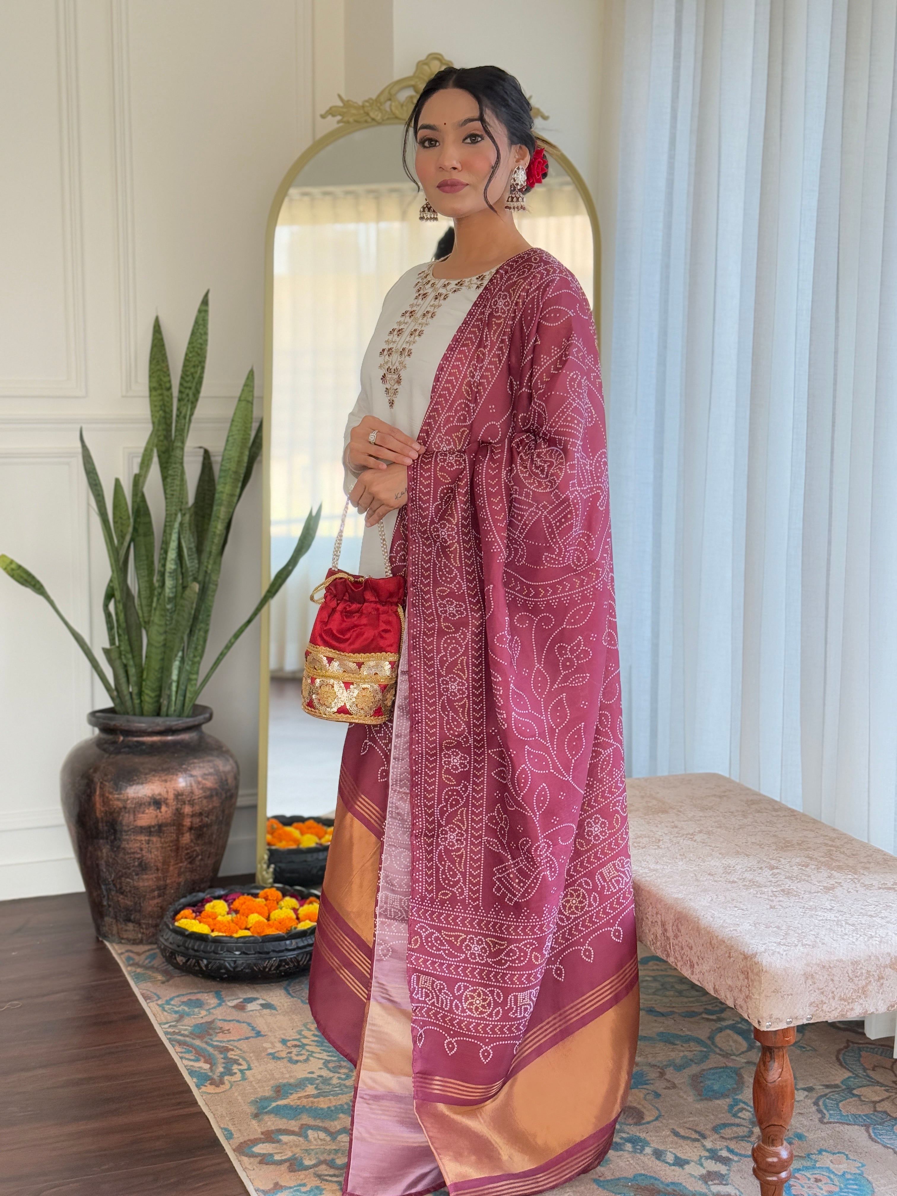 White Roman Silk Elegant Kurta Pant Set With Embroidery Work