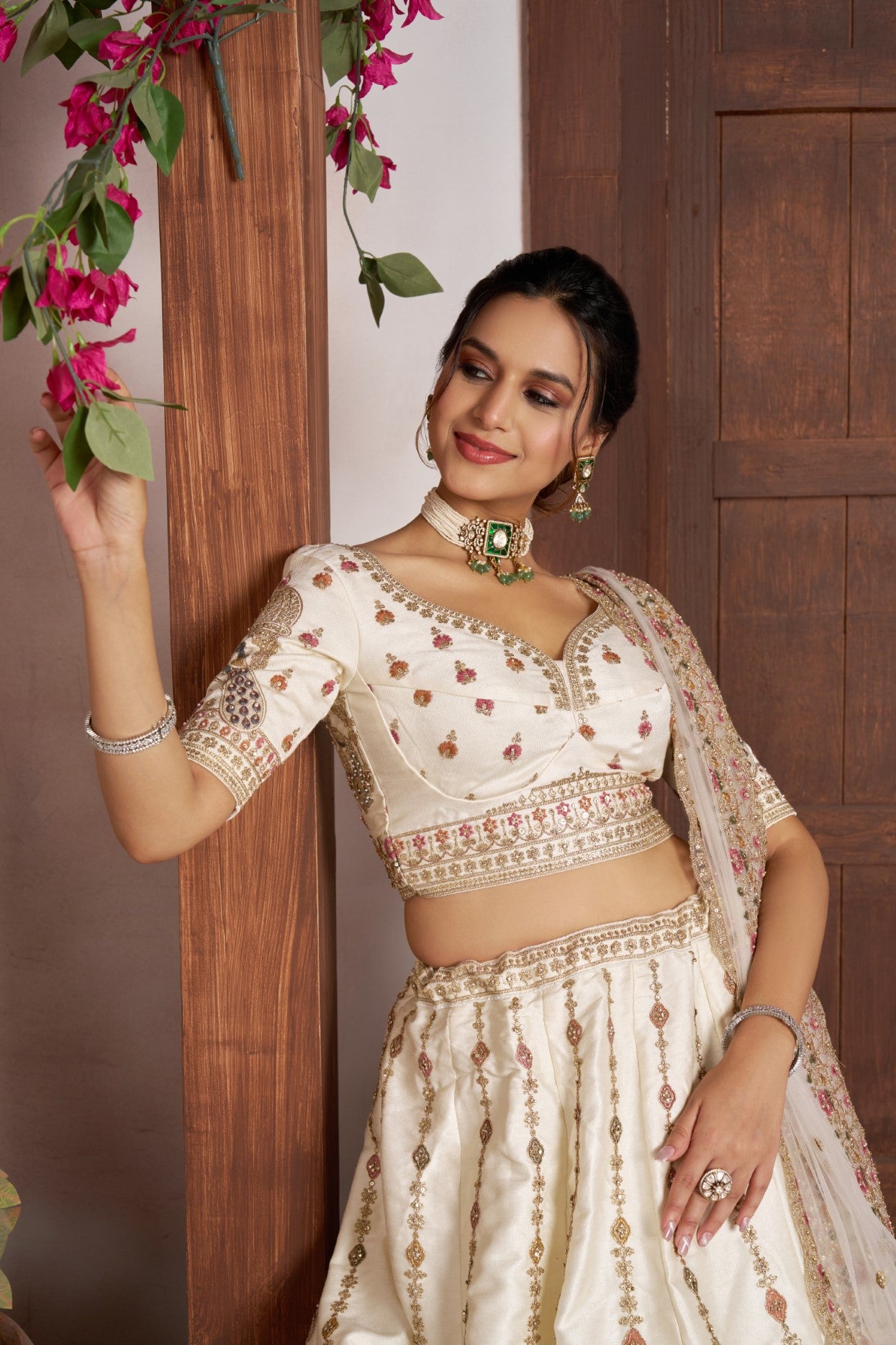 White Silk Peacock Embroidered Designer Bridal Lehenga Choli