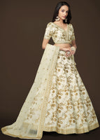 White Slub Silk Lehenga Choli With Zari Sequins and Dori Embroidery Work