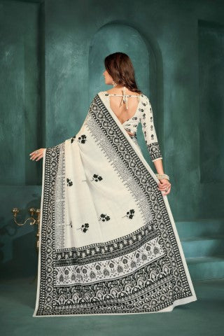 White Sophisticated Position Digital Foil Printed Crepe Silk Saree