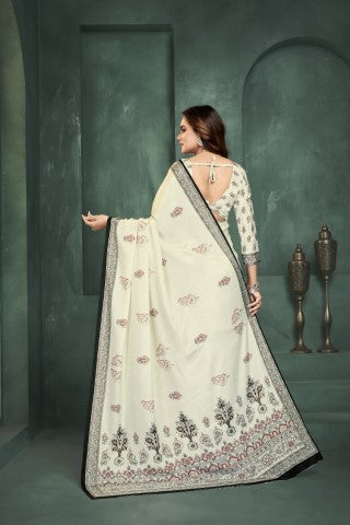 White Sophisticated Position Digital Foil Printed Crepe Silk Saree