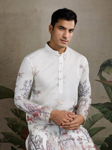 White Viscose Silk Sequins Embroidery Ethnic Partywear Kurta