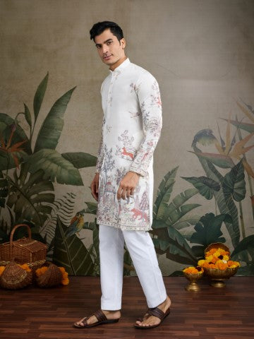 White Viscose Silk Sequins Embroidery Ethnic Partywear Kurta