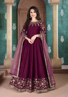 Wine Adda Silk Heavy Embroidery with Embroidered bordered Border Dupatta  Anarkali Suits